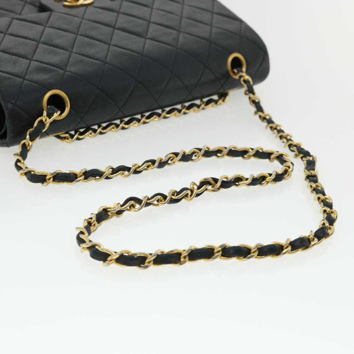CHANEL Chain Turn Lock Classic Matelasse Shoulder Bag LambSkin Black Auth 28284A