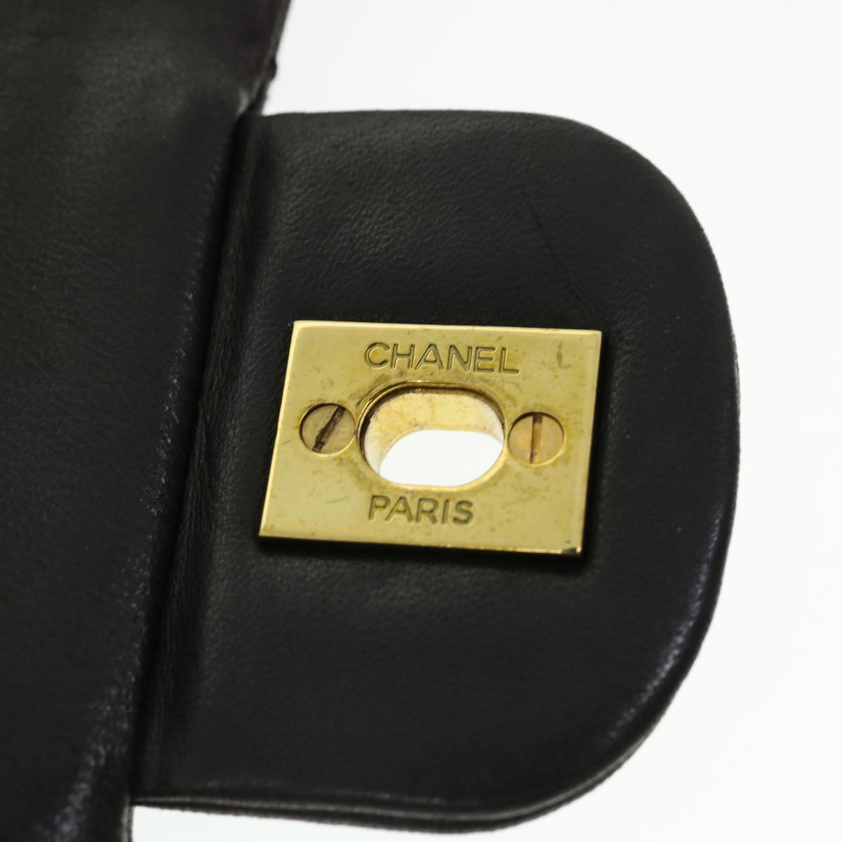 CHANEL Classic Matelasse 25 Chain Flap Shoulder Bag Lamb Skin Black Auth hs647A
