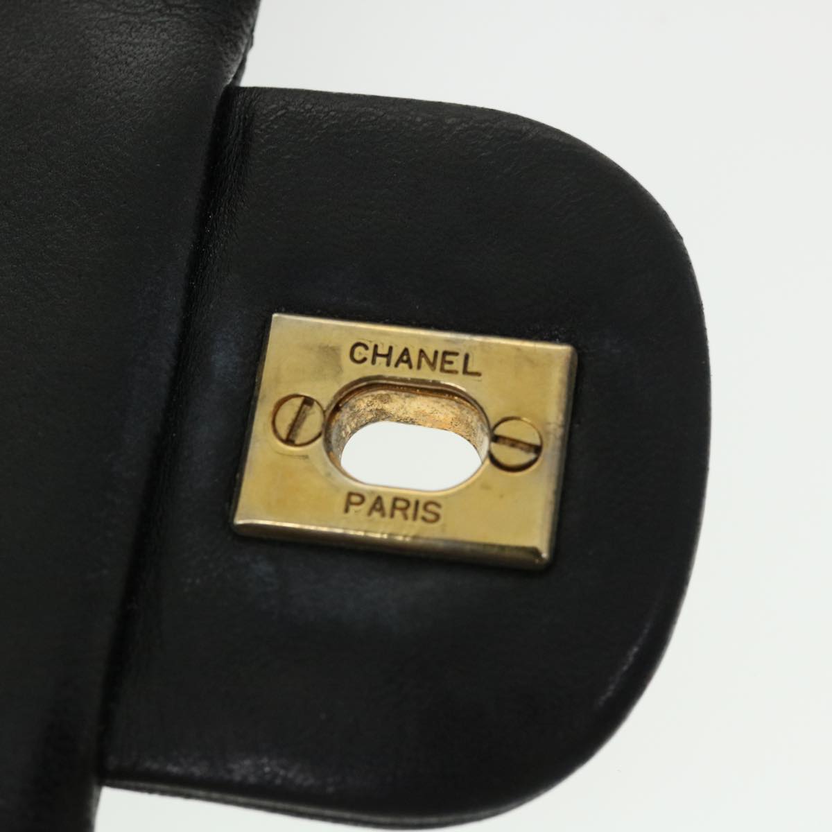 CHANEL Matelasse Double Chain Flap Shoulder Bag Lamb Skin Black CC Auth 24556A