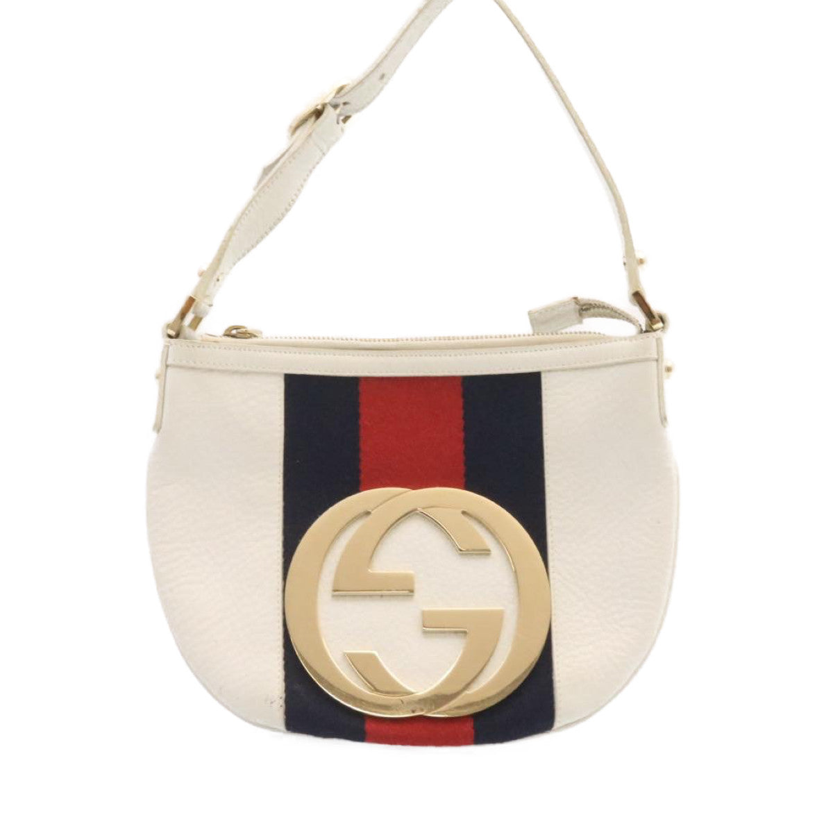 GUCCI Sherry Line Hand Bag Leather White Auth am1337s
