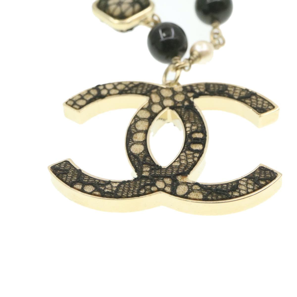 CHANEL COCO Mark Pendant Necklace Black CC Auth am211b