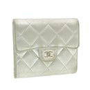 CHANEL Matelasse Bifold Wallet Silver CC Auth cr620-13