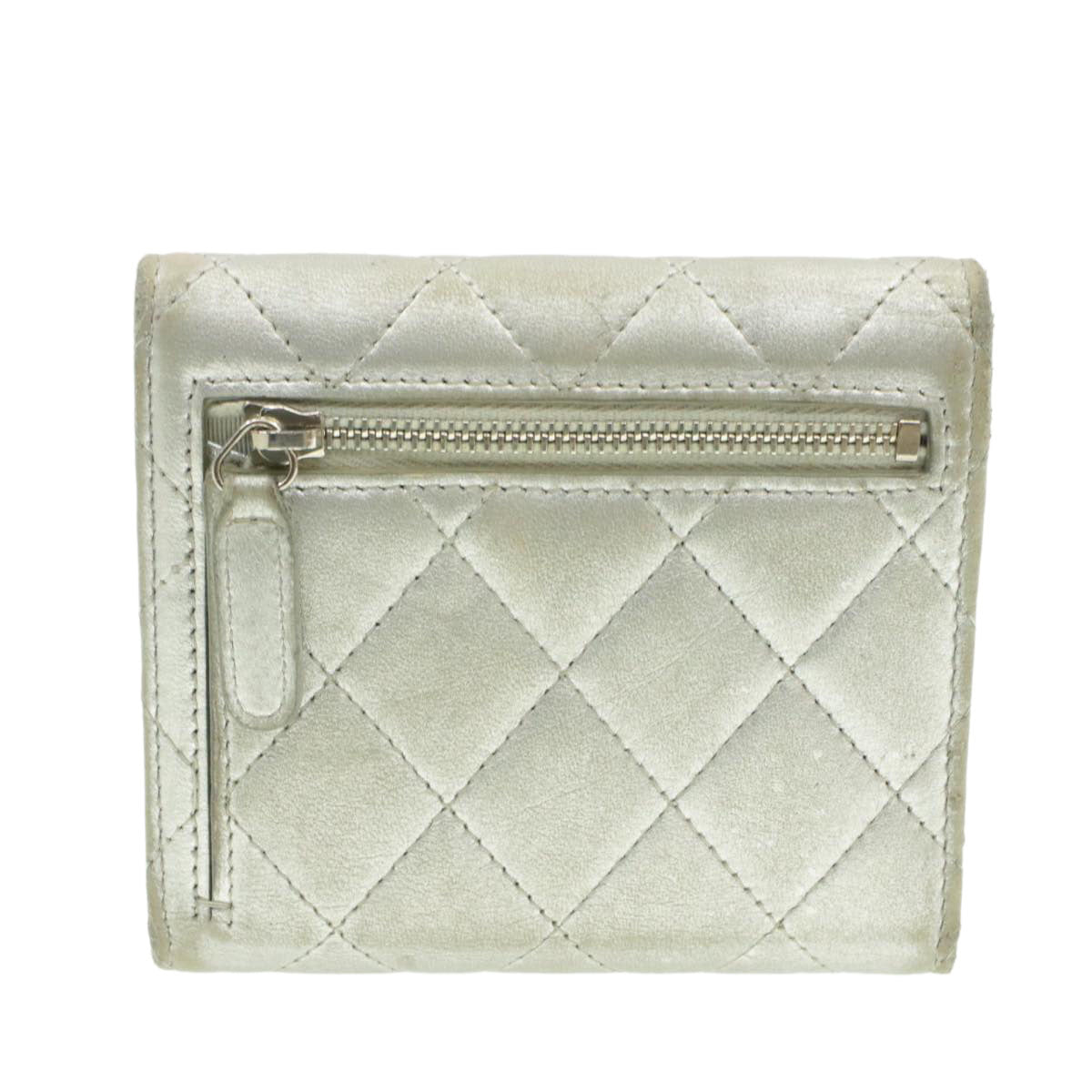 CHANEL Matelasse Bifold Wallet Silver CC Auth cr620 - 0