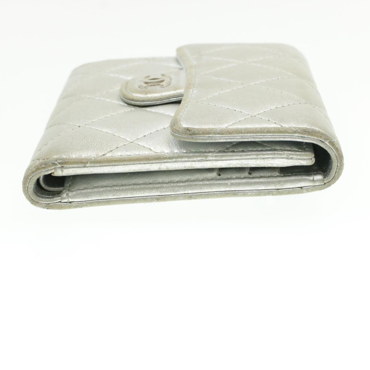 CHANEL Matelasse Bifold Wallet Silver CC Auth cr620