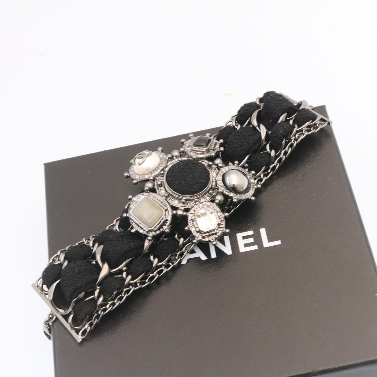 CHANEL Bangle Bracelet Metal Black CC Auth am1441sA