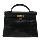 HERMES Kelly 32 Hand Bag Leather Black Auth ni110A-13