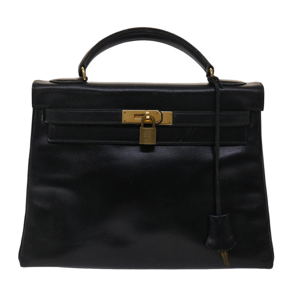 HERMES Kelly 32 Hand Bag Leather Black Auth ni110A