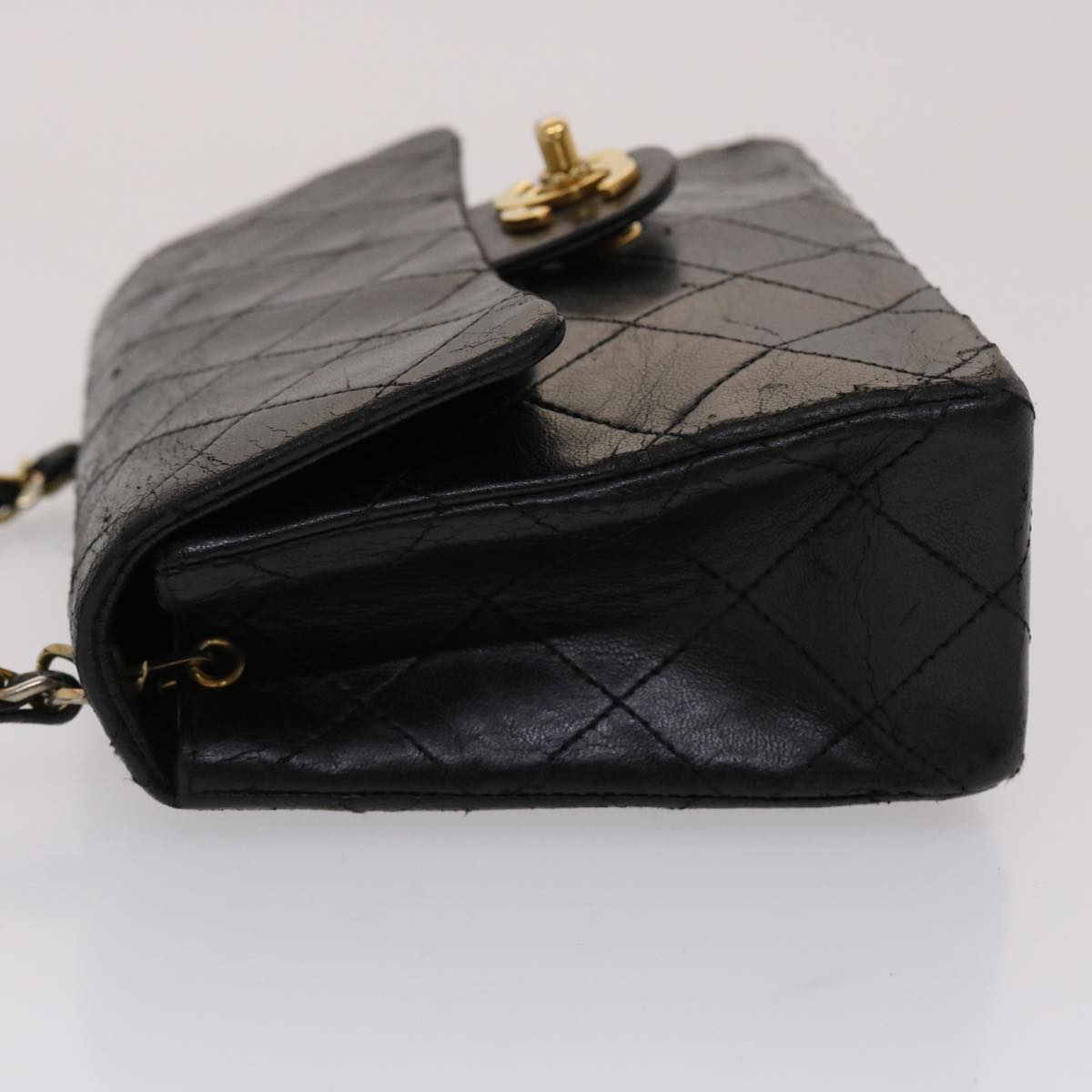 CHANEL Matelasse Chain Flap Shoulder Bag Lamb Skin Black Gold CC Auth 24557A