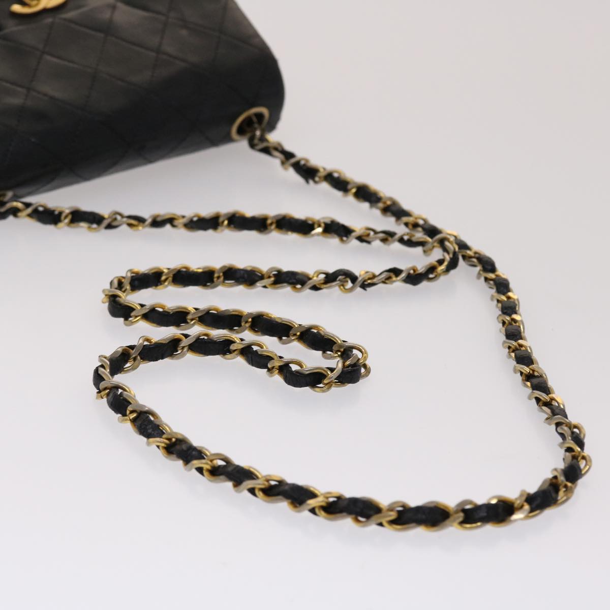 CHANEL Matelasse Chain Flap Shoulder Bag Lamb Skin Black Gold CC Auth 24557A