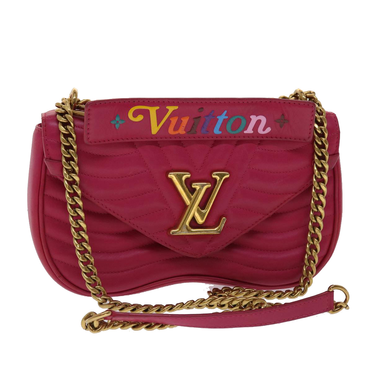 LOUIS VUITTON New Wave MM Chain Shoulder Bag Leather 2Way Pink M55020 Auth 24027