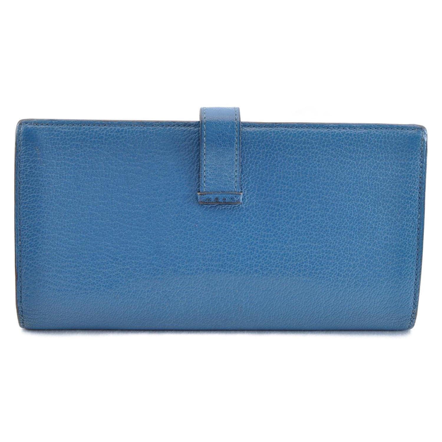 HERMES Bean Long Wallet Leather Blue Auth mt026 - 0