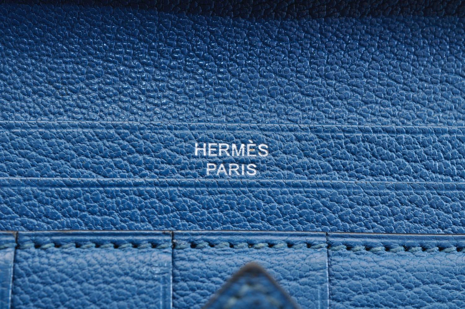HERMES Bean Long Wallet Leather Blue Auth mt026