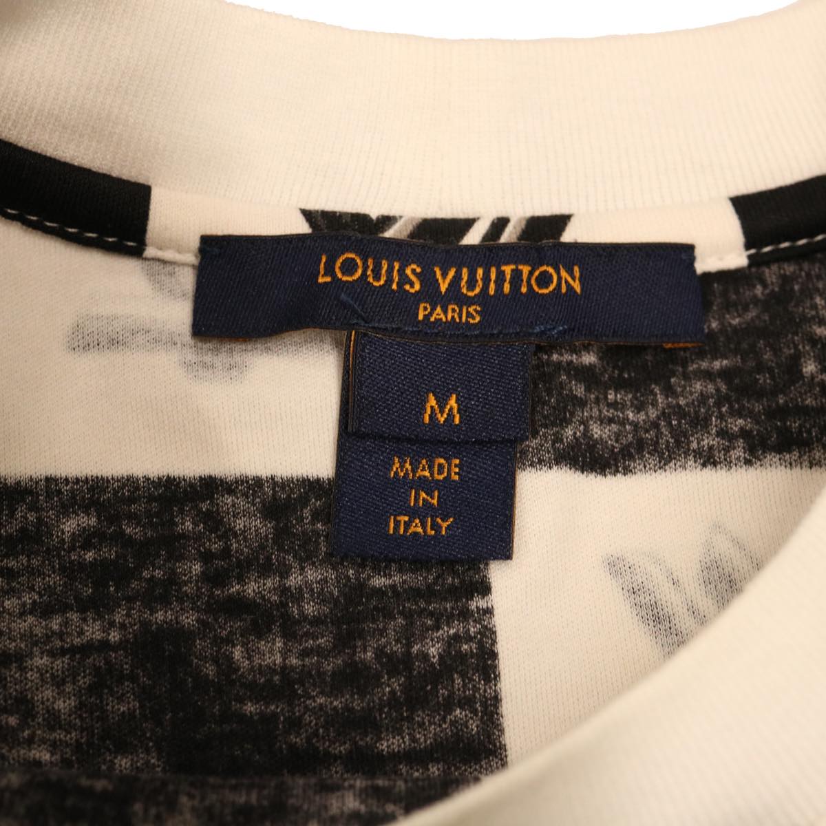 LOUIS VUITTON Plaid Short sleeved T-shirt 100% cotton M White Black Auth ak159