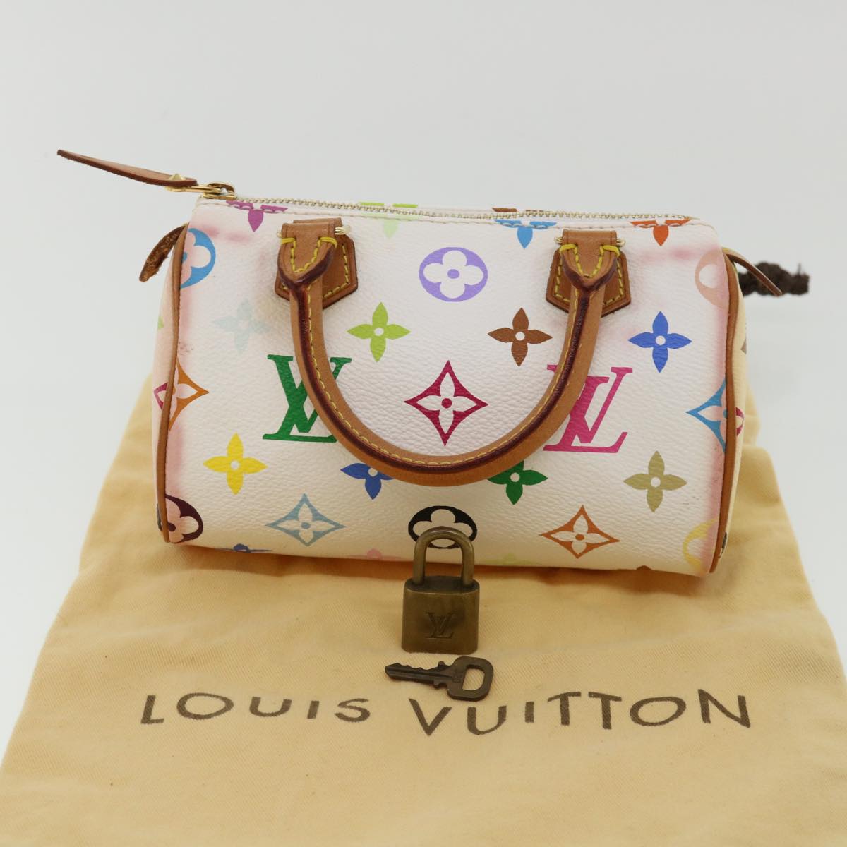 LOUIS VUITTON Monogram Multicolor Mini Speedy Hand Bag White M92645 Auth 25763