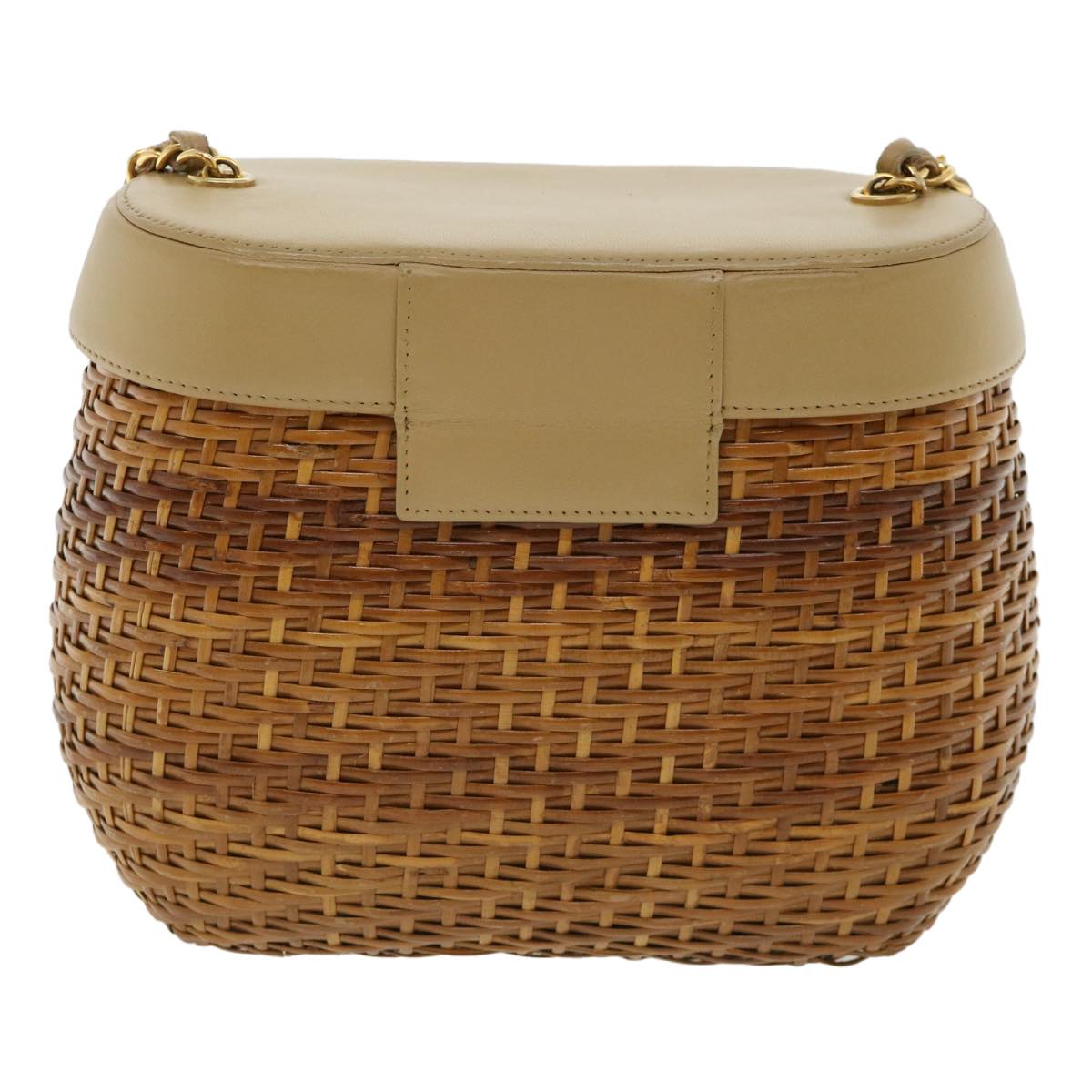 CHANEL Basket Chain Shoulder Bag Leather rattan Brown CC Auth 31896A - 0