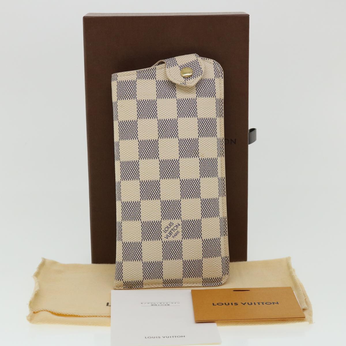 LOUIS VUITTON Damier Azur Etui A Lunettes MM Glasses Case N60025 LV Auth am259b