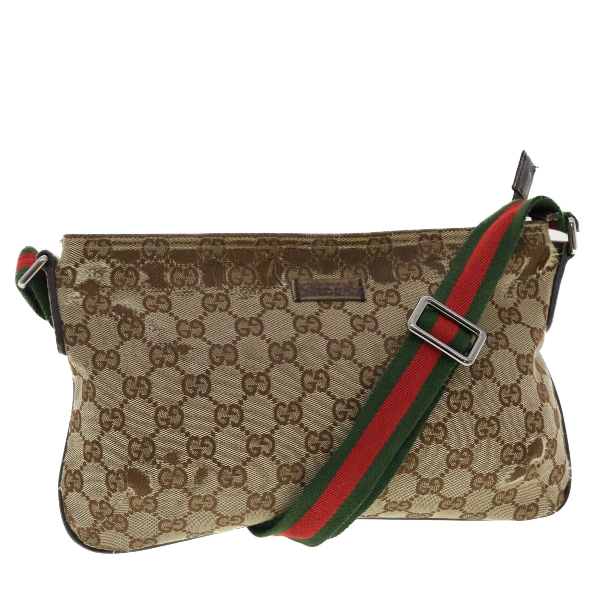 GUCCI GG Canvas Web Sherry Line Shoulder Bag Beige Green Red 189749 Auth ti1038