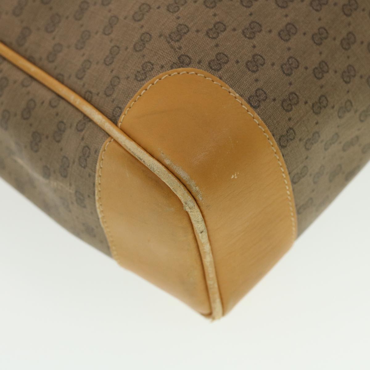 GUCCI Micro GG Canvas Tote Bag PVC Leather Beige Auth ti1048