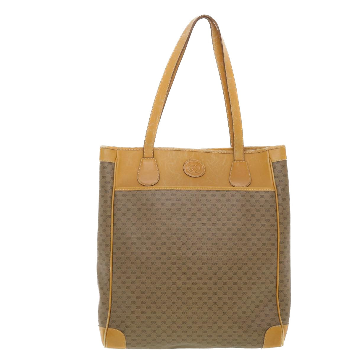 GUCCI Micro GG Canvas Tote Bag PVC Leather Beige Auth ti1048