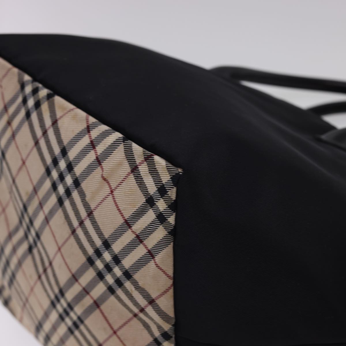 BURBERRY Nova Check Tote Bag Nylon Black Auth ti1089