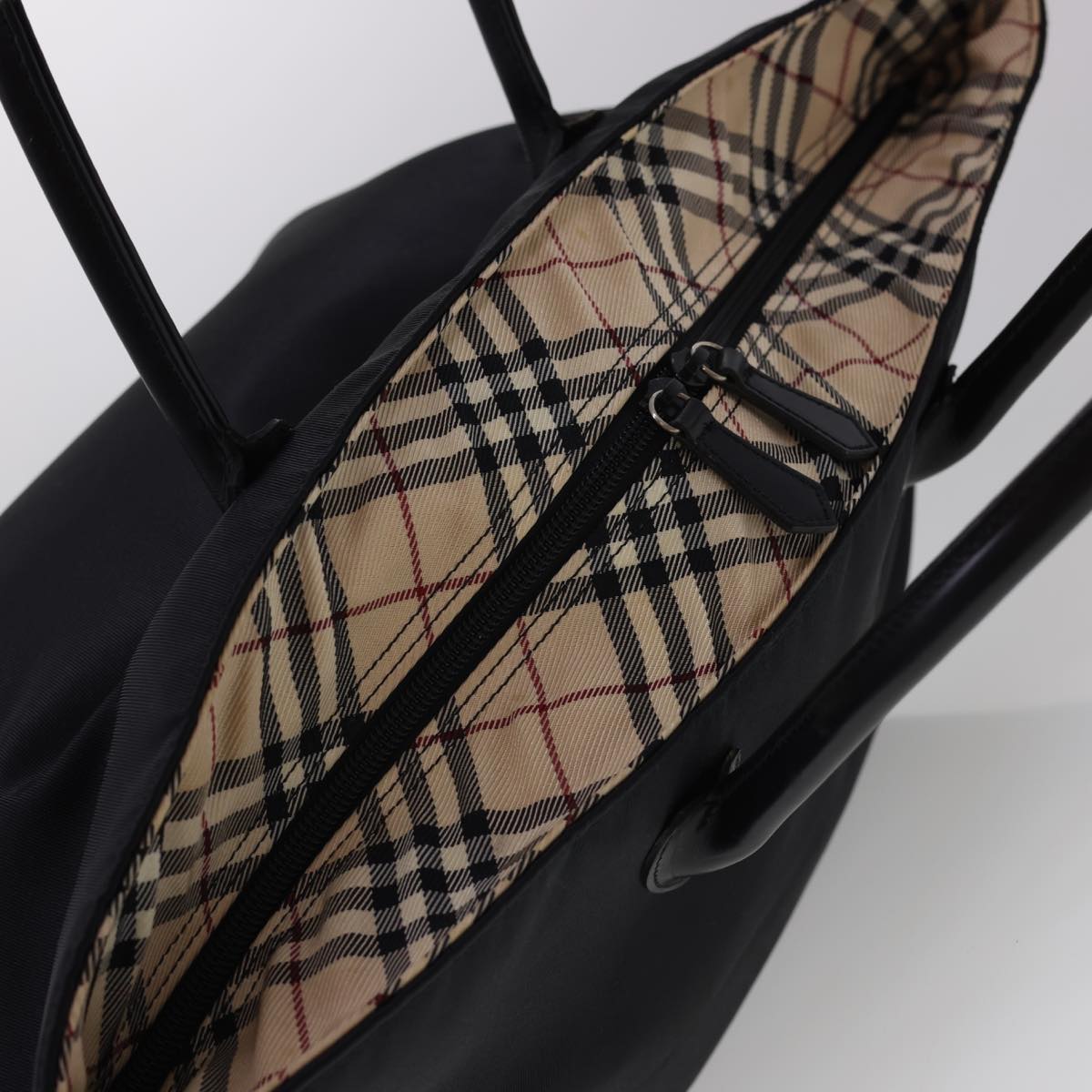 BURBERRY Nova Check Tote Bag Nylon Black Auth ti1089