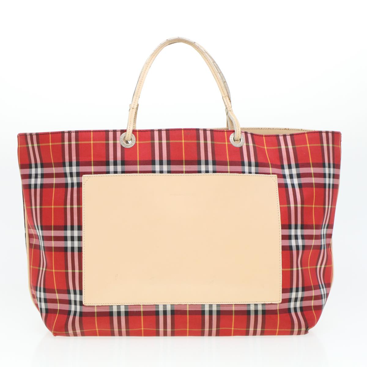 BURBERRY Nova Check Shoulder Bag Nylon Leather 4Set Red Brown beige Auth ti1112