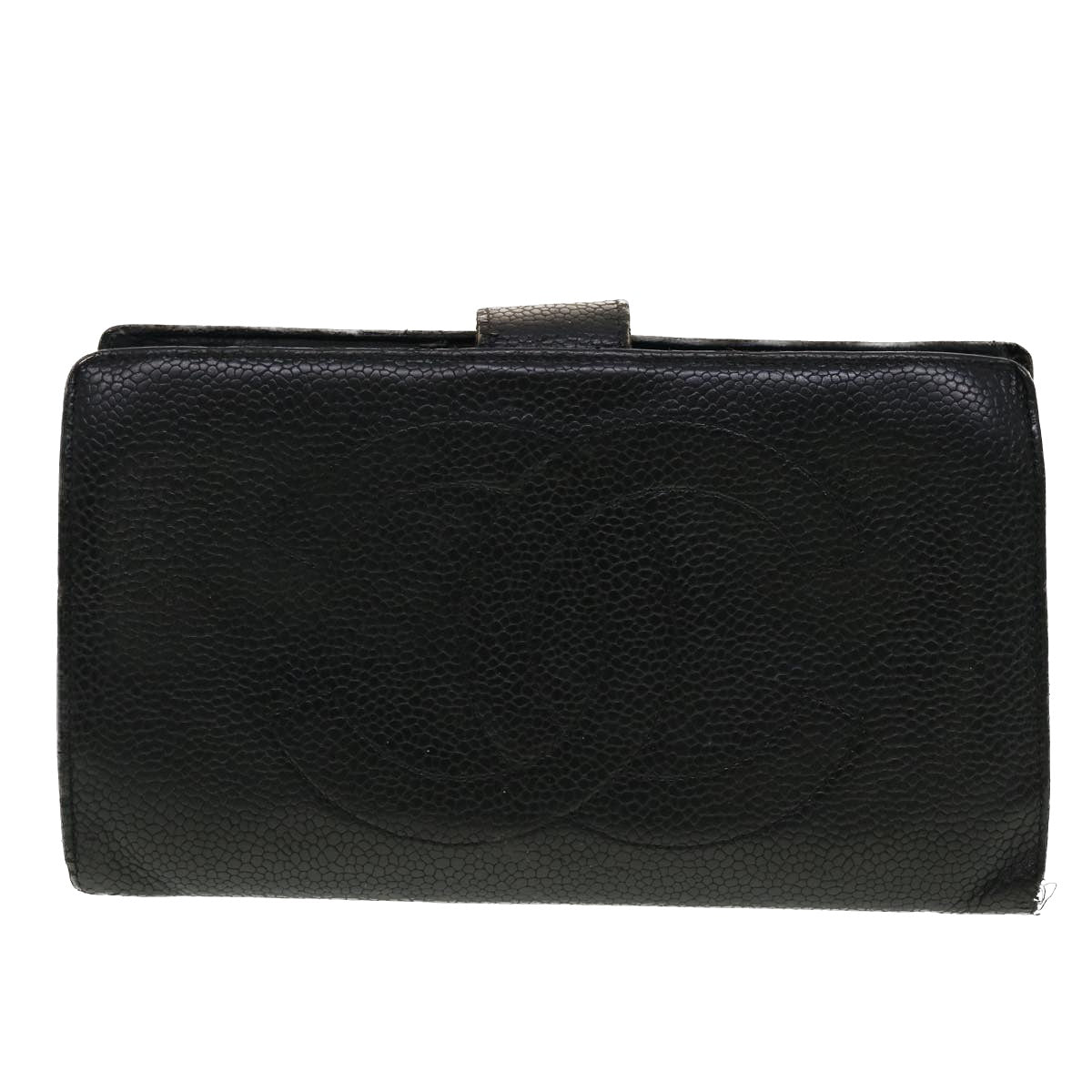 CHANEL Long Wallet Caviar Skin Black CC Auth ti1128