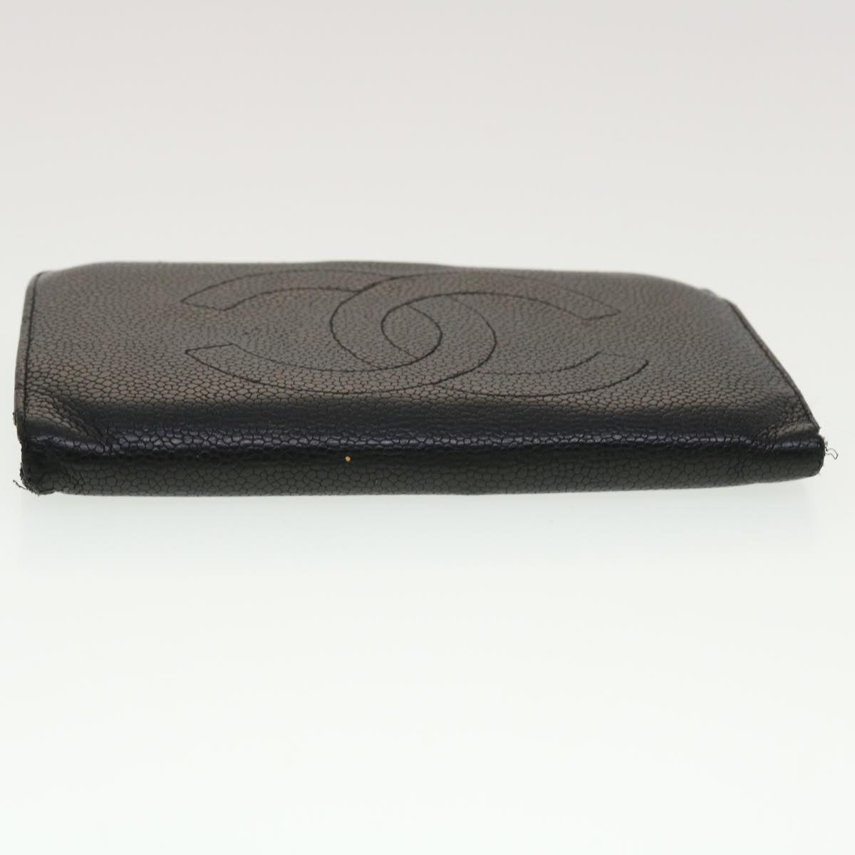 CHANEL Long Wallet Caviar Skin Black CC Auth ti1128