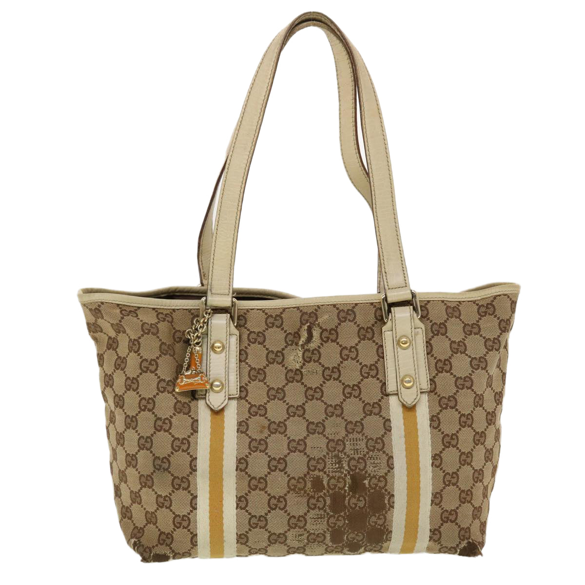 GUCCI GG Canvas Sherry Line Tote Bag Beige Orange yellow 137896 Auth ti1129