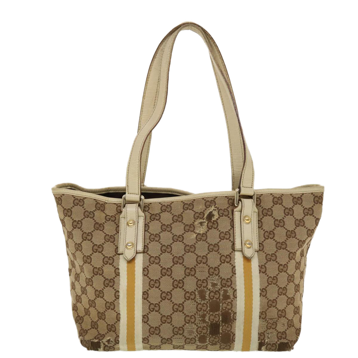 GUCCI GG Canvas Sherry Line Tote Bag Beige Orange yellow 137896 Auth ti1129