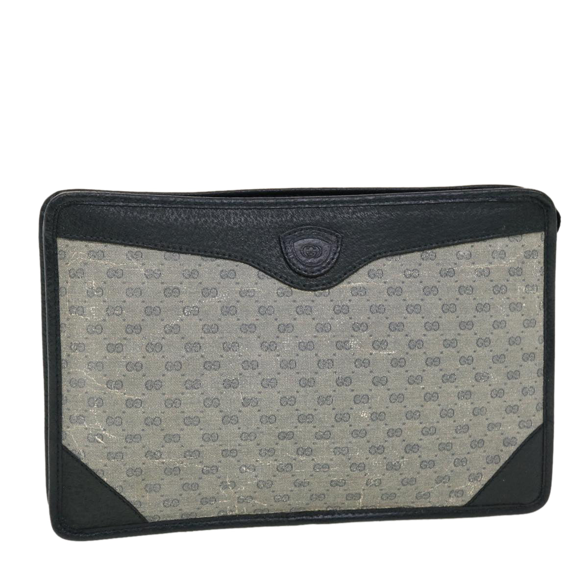 GUCCI Micro GG Canvas Clutch Bag PVC Leather Gray Navy Auth ti1145