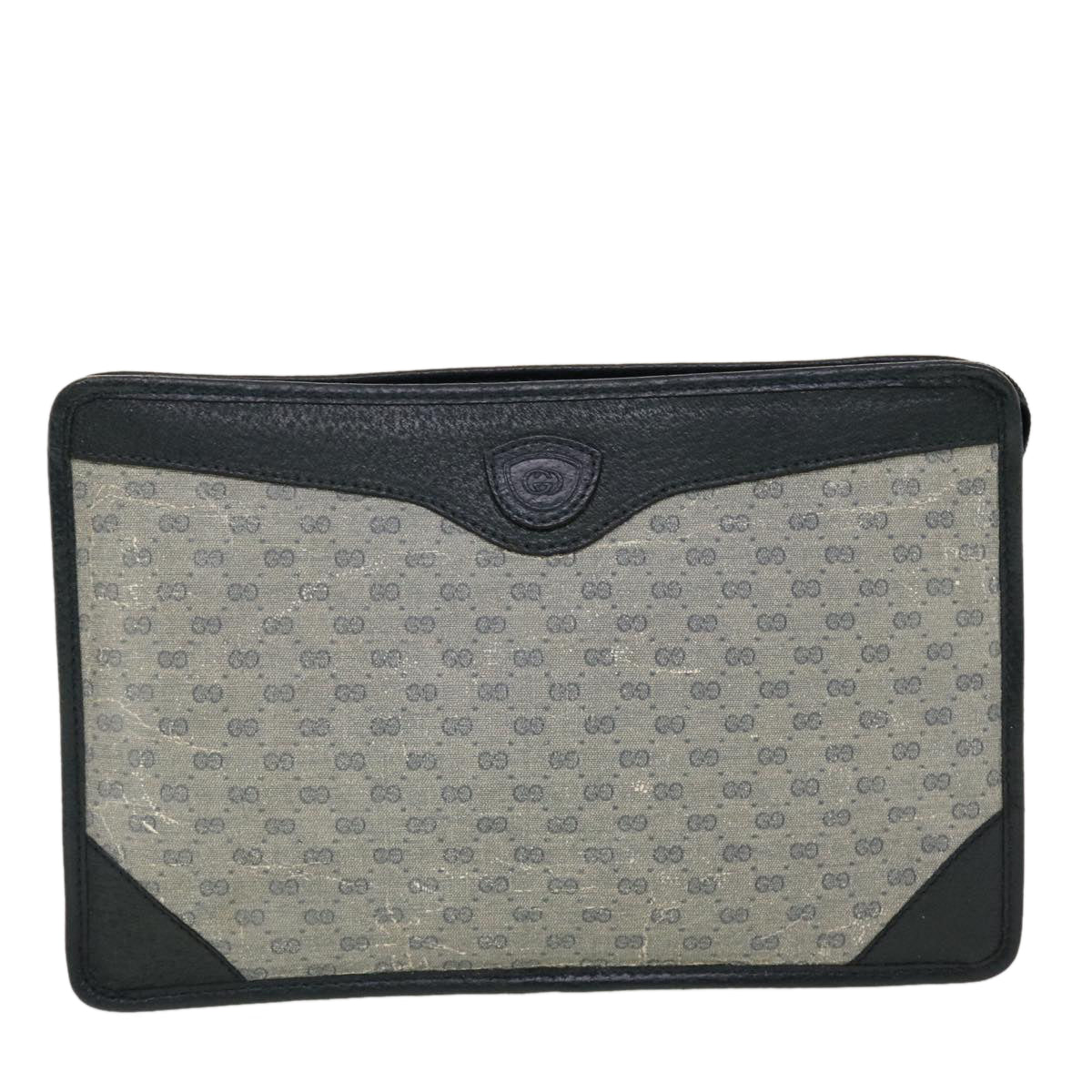 GUCCI Micro GG Canvas Clutch Bag PVC Leather Gray Navy Auth ti1145