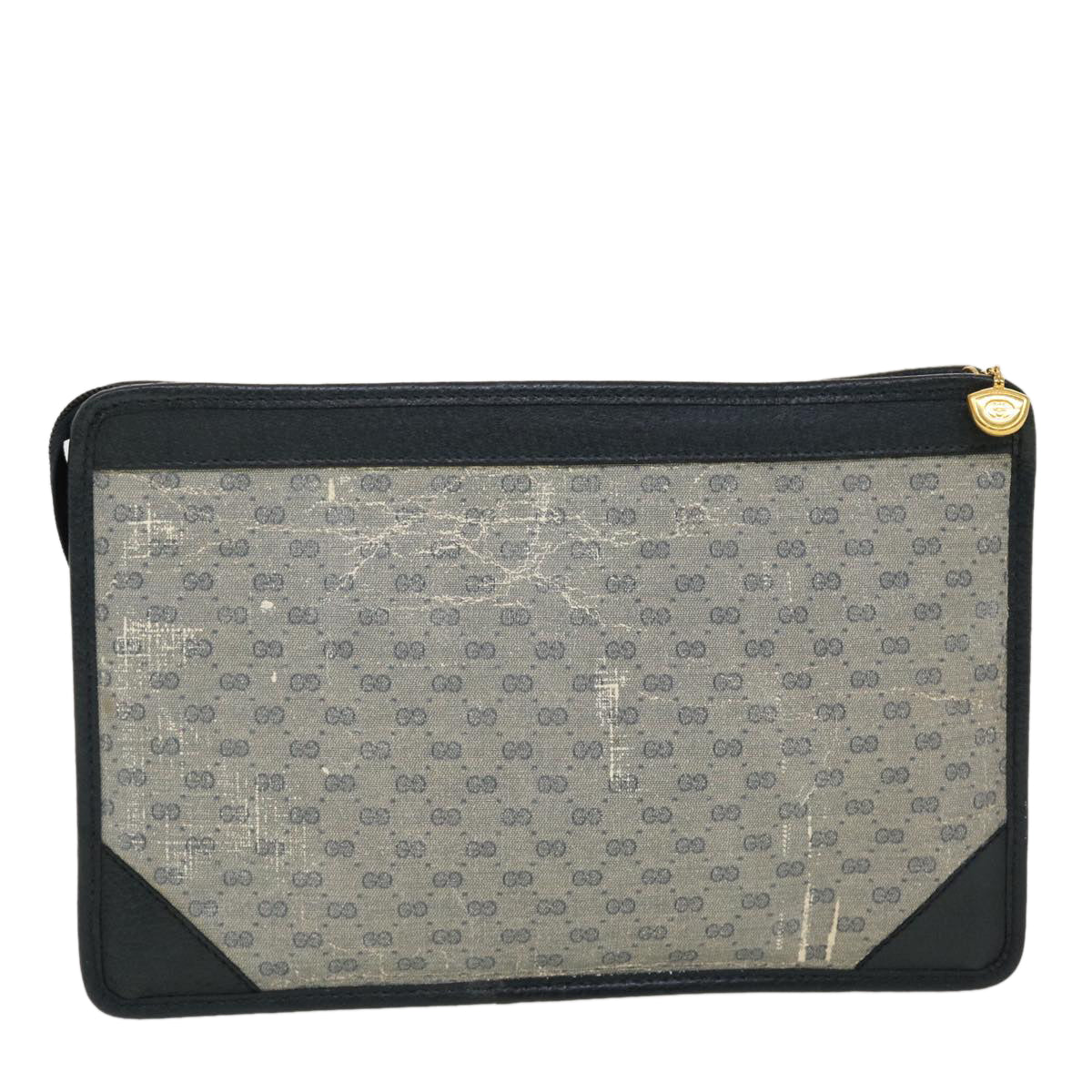 GUCCI Micro GG Canvas Clutch Bag PVC Leather Gray Navy Auth ti1145 - 0