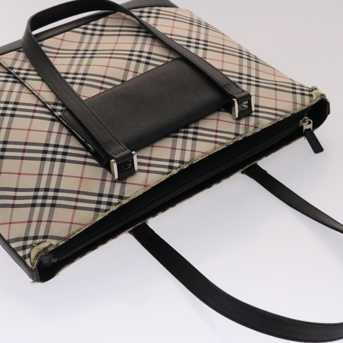 BURBERRY Nova Check Shoulder Bag Canvas Beige Black Auth ti1162