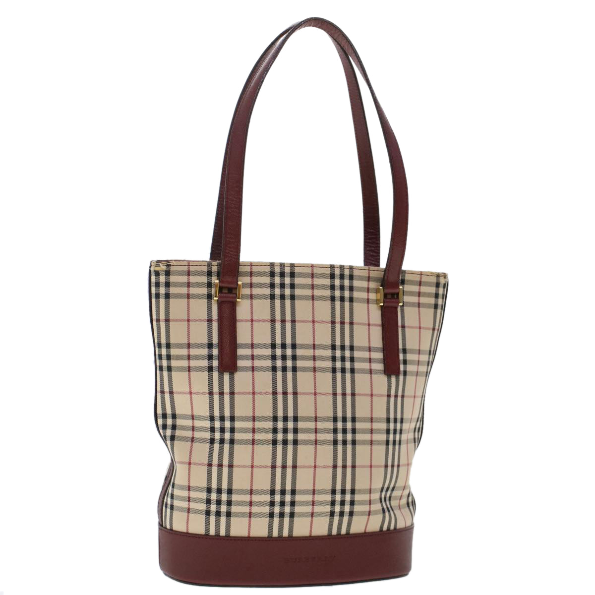 BURBERRY Nova Check Shoulder Bag Canvas Beige Red Auth ti1165