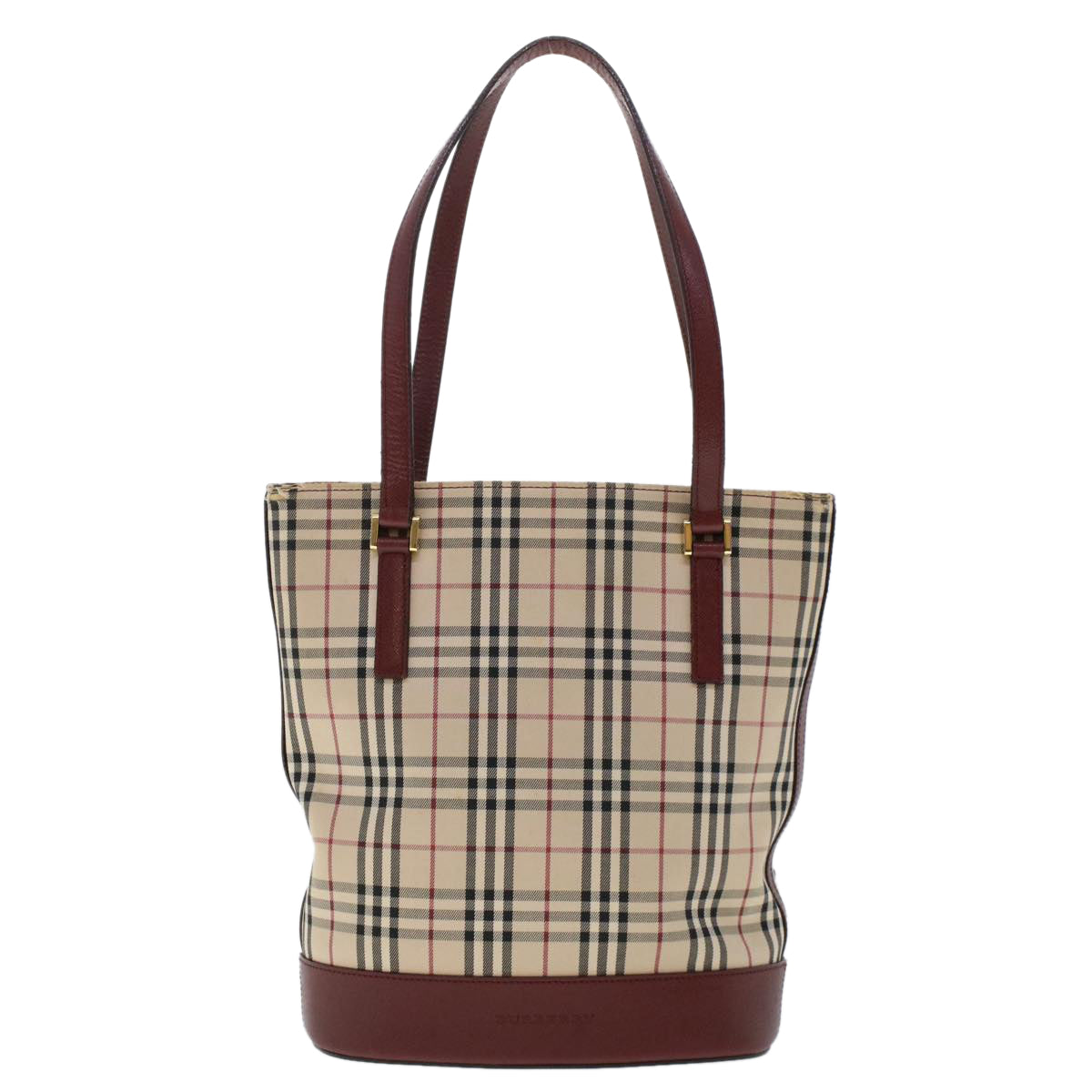 BURBERRY Nova Check Shoulder Bag Canvas Beige Red Auth ti1165