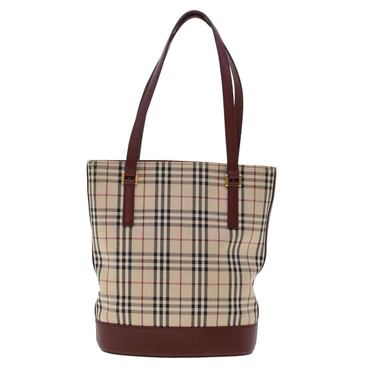 BURBERRY Nova Check Shoulder Bag Canvas Beige Red Auth ti1165 - 0