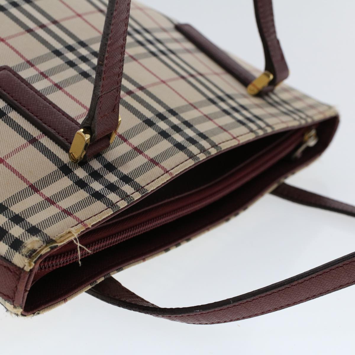 BURBERRY Nova Check Shoulder Bag Canvas Beige Red Auth ti1165