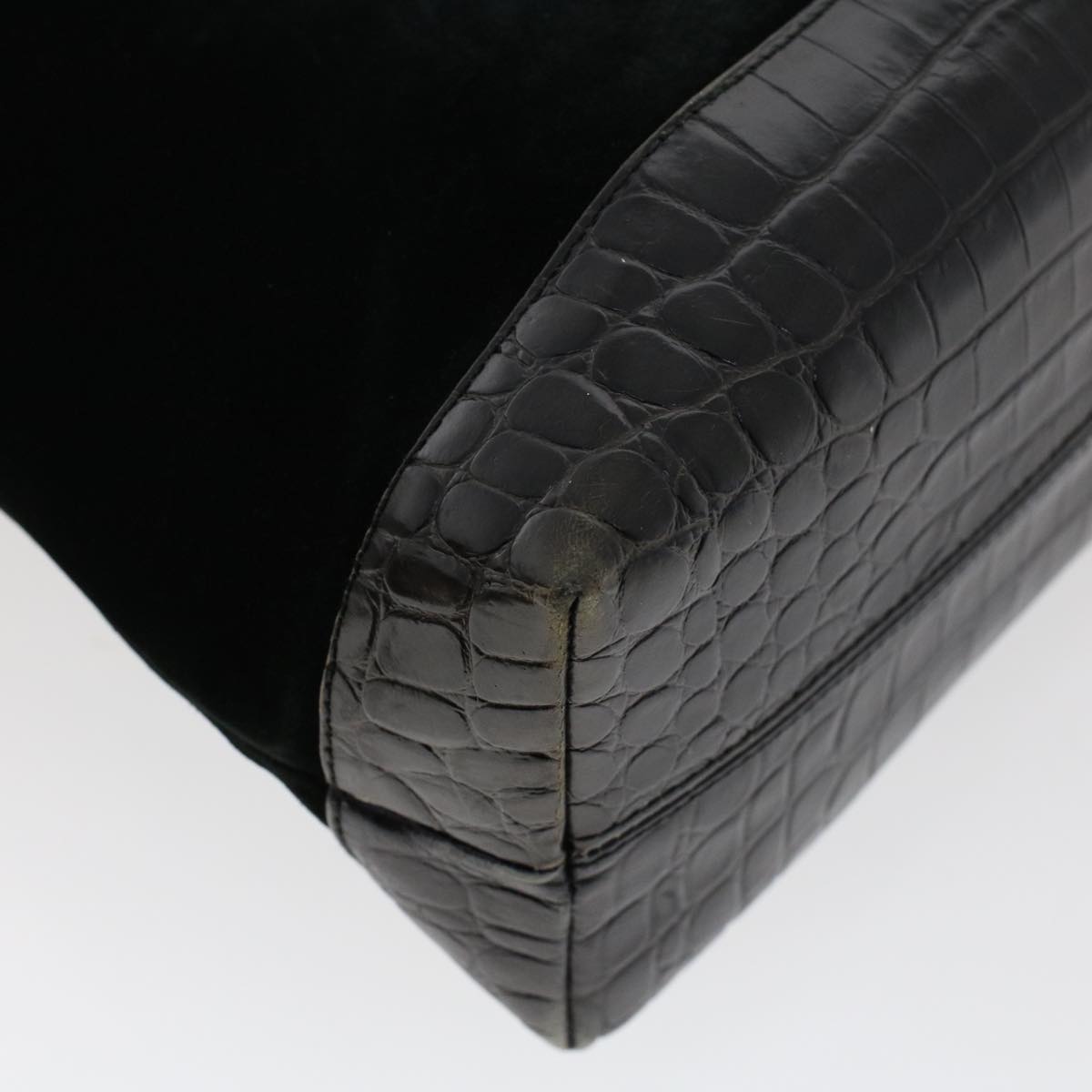 Salvatore Ferragamo Shoulder Bag Suede Leather Black Auth ti1168