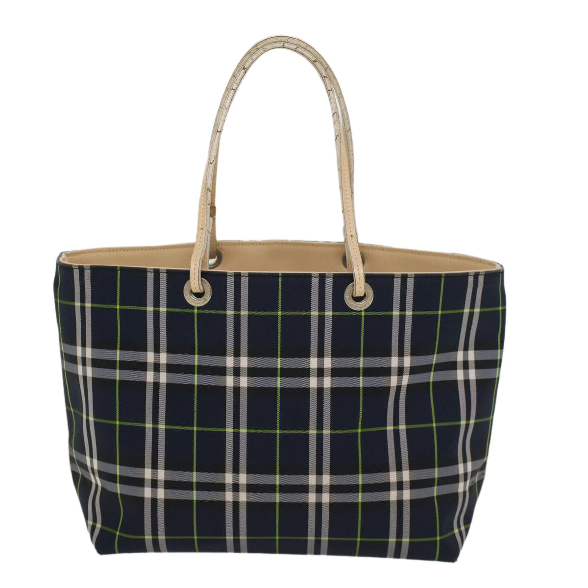 BURBERRY Nova Check Hand Bag Nylon Navy Green Auth ti1176