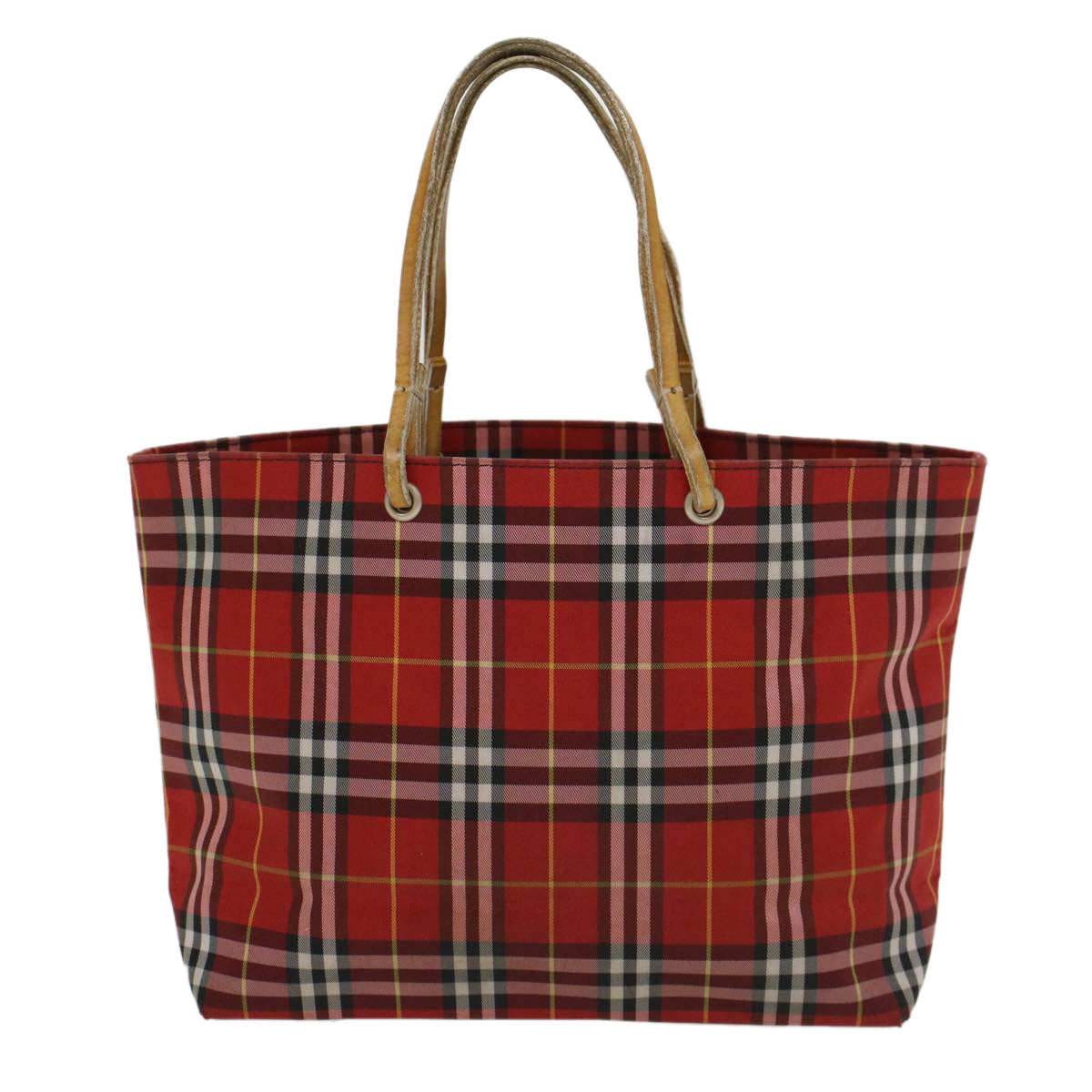 BURBERRY Nova Check Hand Bag Nylon Red Yellow Auth ti1177