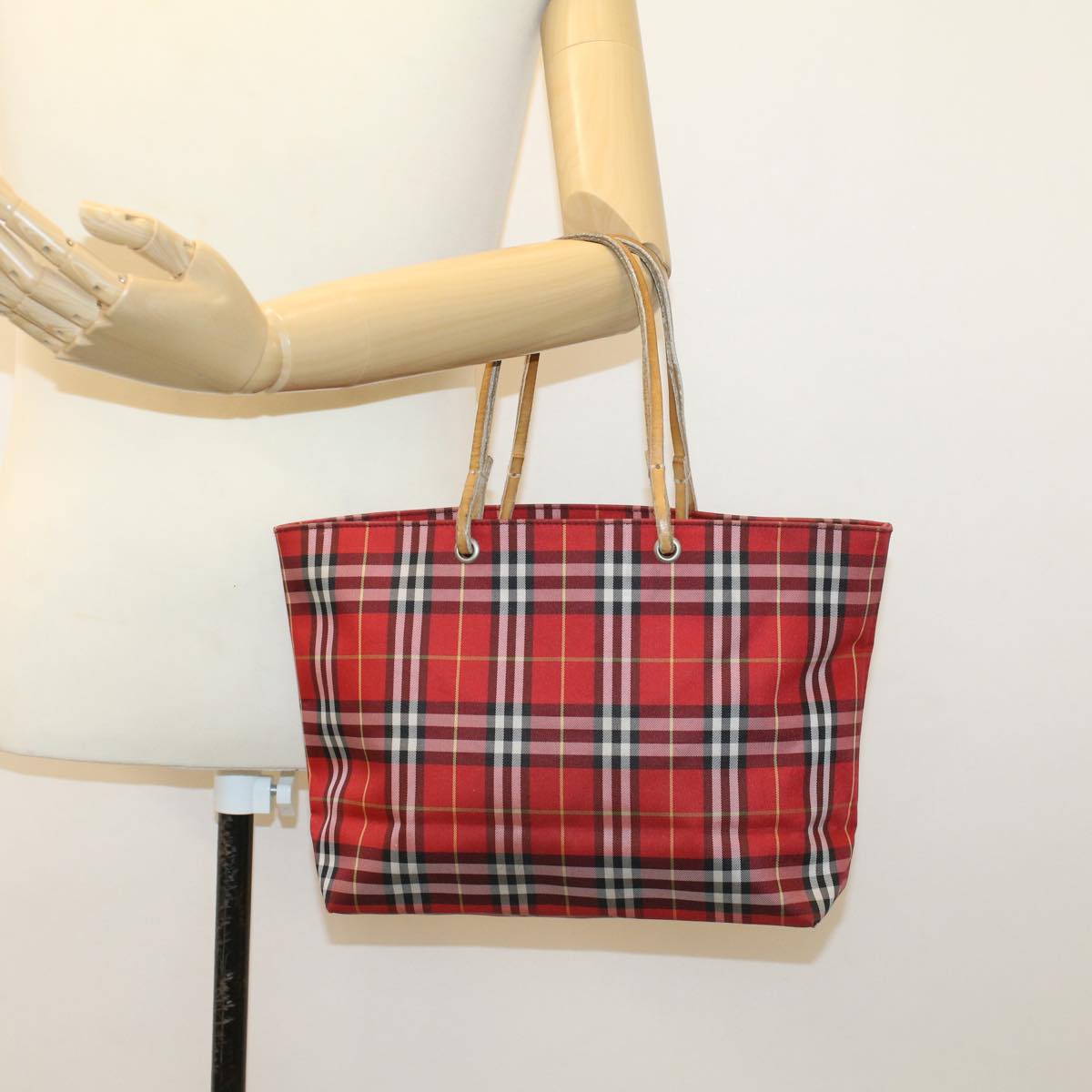 BURBERRY Nova Check Hand Bag Nylon Red Yellow Auth ti1177