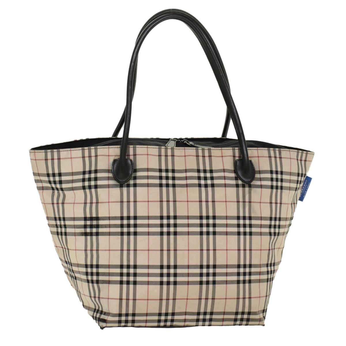 BURBERRY Nova Check Hand Bag Nylon Beige Black Auth ti1178