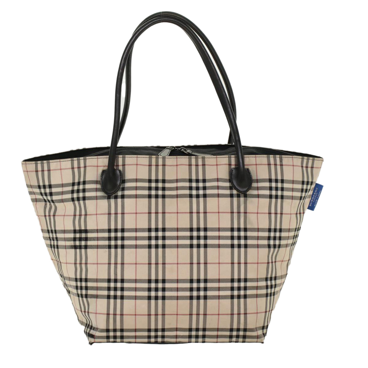 BURBERRY Nova Check Hand Bag Nylon Beige Black Auth ti1178