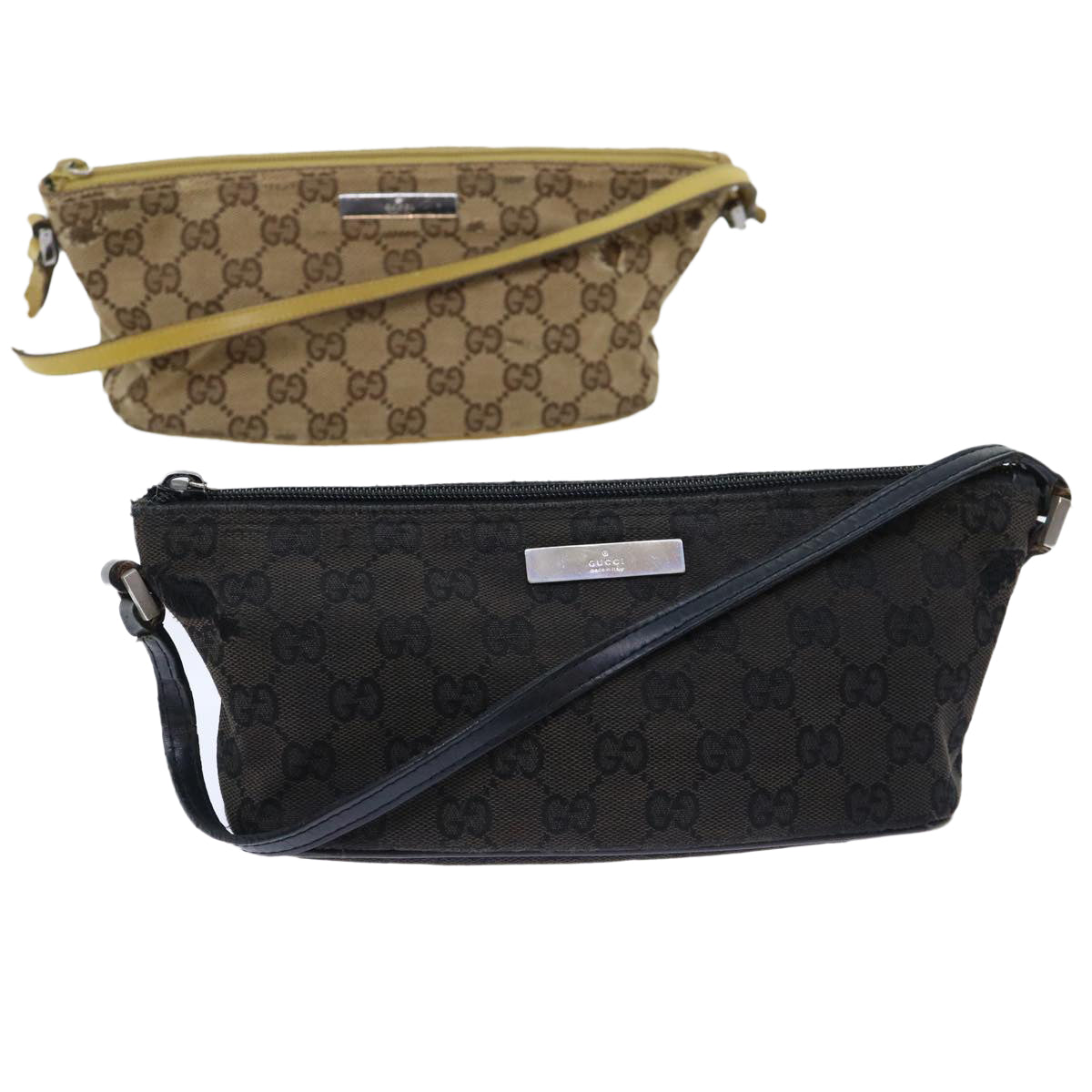 GUCCI GG Canvas Accessory Pouch 2Set Beige Black Auth ti1192