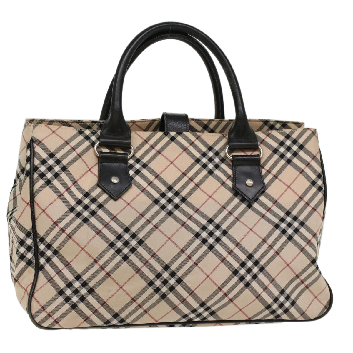 BURBERRY Nova Check Blue Label Hand Bag Nylon Leather Beige Auth ti1208