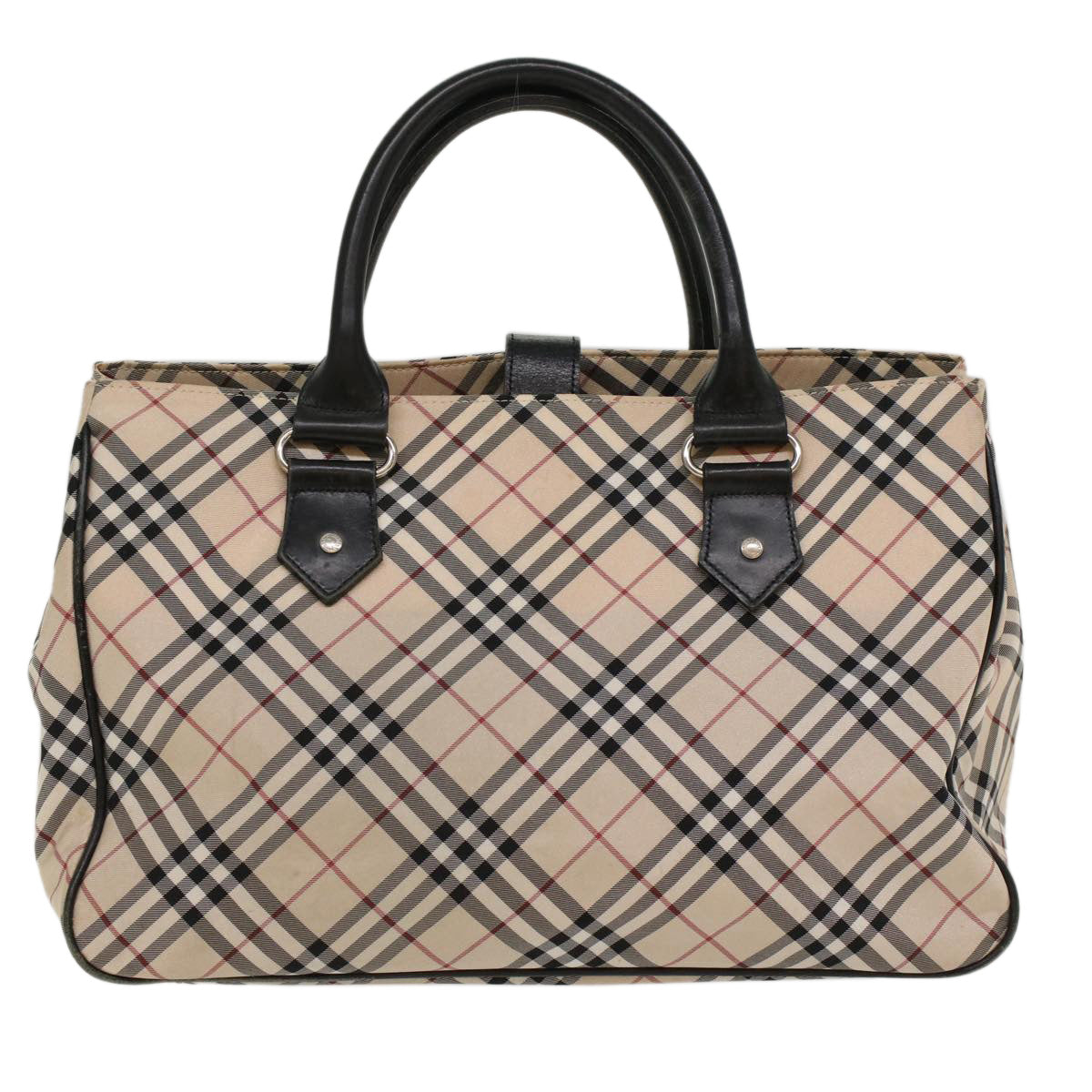 BURBERRY Nova Check Blue Label Hand Bag Nylon Leather Beige Auth ti1208