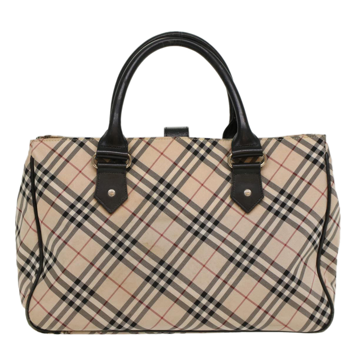 BURBERRY Nova Check Blue Label Hand Bag Nylon Leather Beige Auth ti1208 - 0