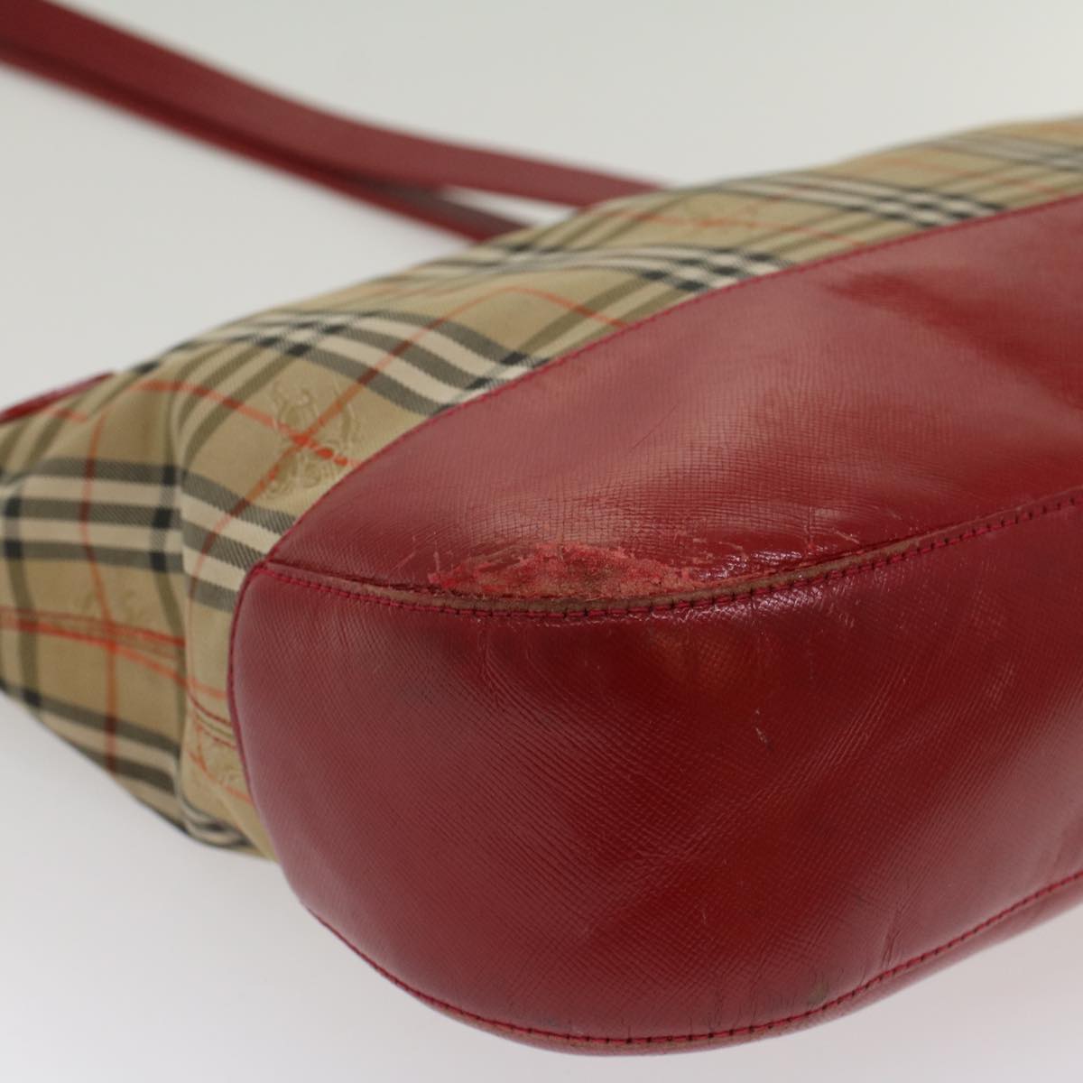 Burberrys Nova Check Tote Bag Nylon Leather Beige Red Auth ti1212