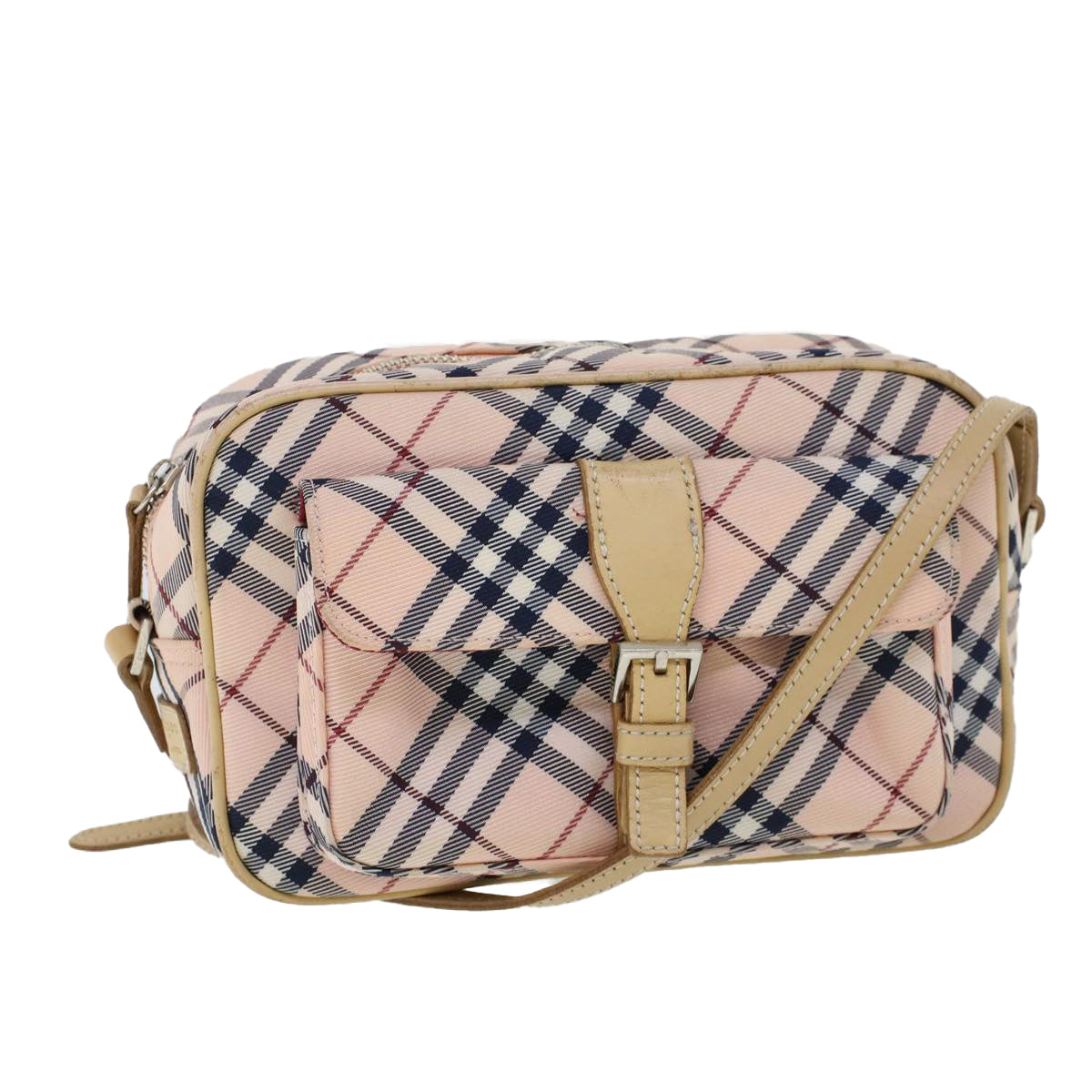 BURBERRY Nova Check Blue Label Shoulder Bag Nylon Leather Beige Auth ti1216